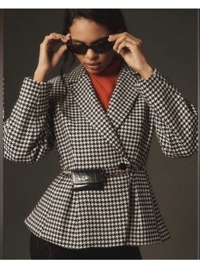 Maeve Anthropologie Houndstooth Sculpted Hourglass Blazer Coat XS